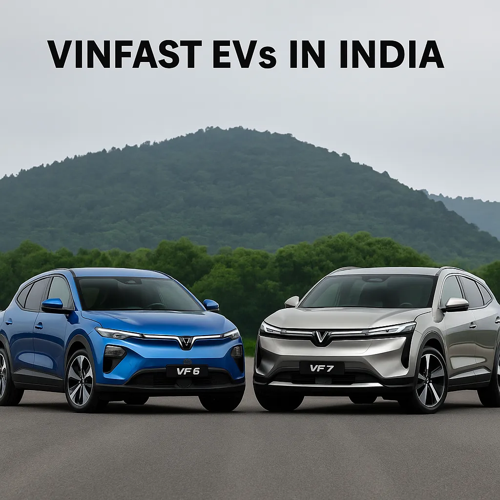 Vinfast VF6 and VF7 electric SUVs on a test track in Vietnam during a media review drive