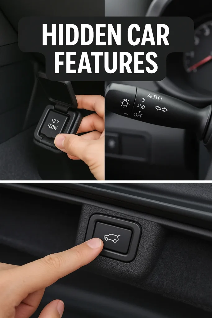 A photographic collage highlighting three secret car technologies from 2025.