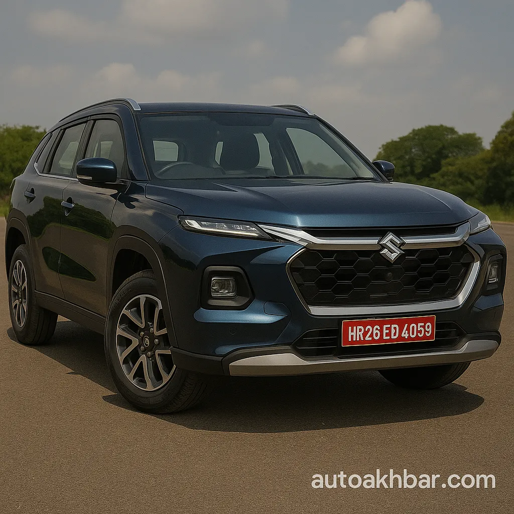 Top 5 Cars in Rs 15 Lakhs in India A high-resolution digital photograph showcases a Maruti Suzuki Grand Vitara in Delta trim, watermarked with AutoAkhbar.com.