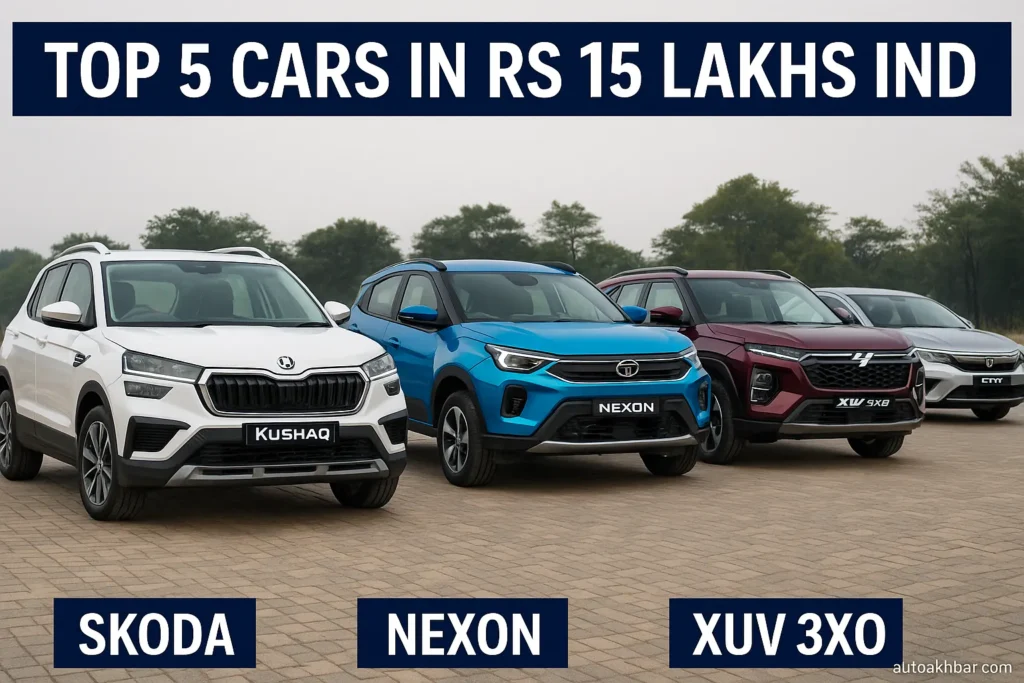Featured collage of the top 5 cars under ₹15 lakhs in India – 2025