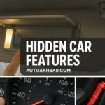 Summary collage of hidden car features with AutoAkhbar.com branding.