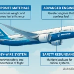 Front view of Boeing 787 Dreamliner showcasing its sleek nose design and cockpit