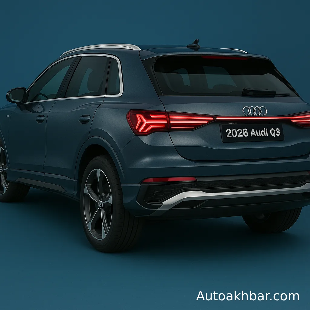 Rear view of the Audi Q3 2026 highlighting OLED tail lamps and illuminated Audi logo.