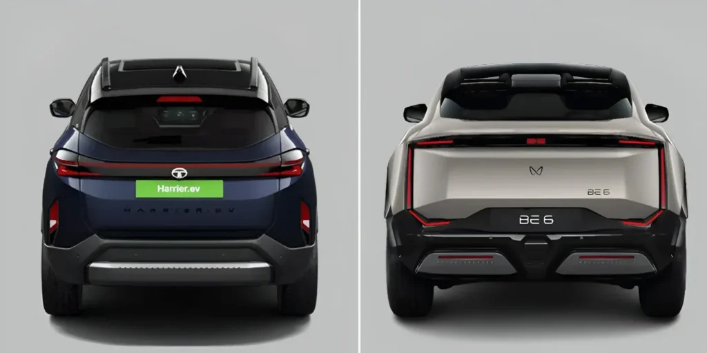 ear exterior comparison of Tata Harrier EV and Mahindra BE 6 electric SUVs