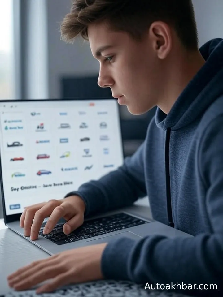 Tips to Reduce Car Insurance Premium : Young person comparing car insurance quotes on laptop with company logos and rupee graph
