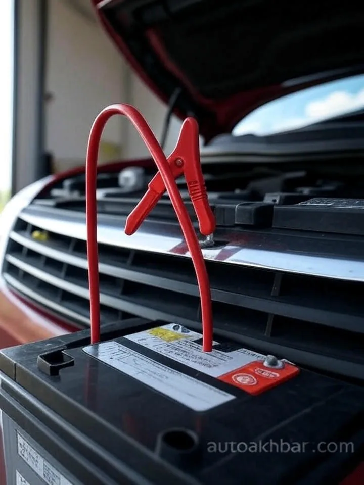 Connect red jumper cable to live battery’s positive terminal