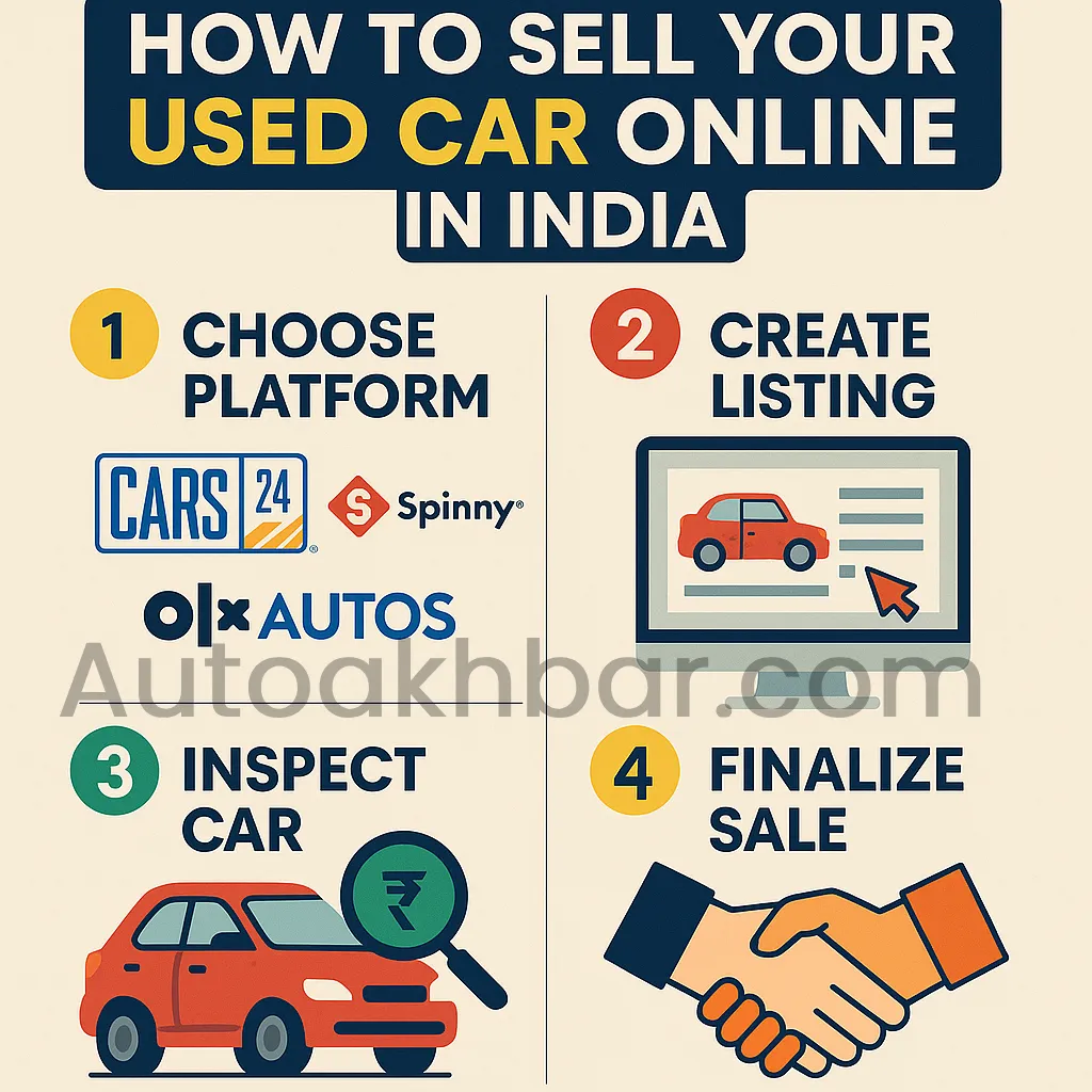 Infographic showing step-by-step guide on how to sell your used car online safely in India