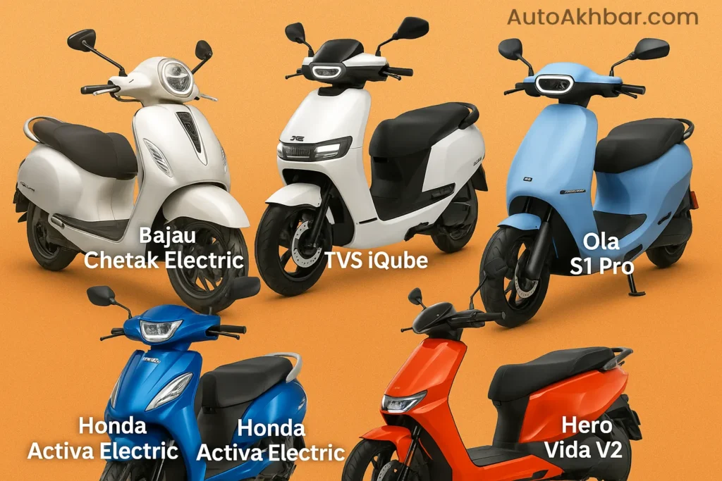 Top 5 EV Scooters in India 2025 – Ola S1 Pro, Ather 450X, TVS iQube, Bajaj Chetak & Hero Vida V1 – AutoAkhbar.com