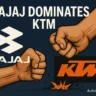 Illustration showing Bajaj defeating KTM in 2025 motorcycle market – AutoAkhbar