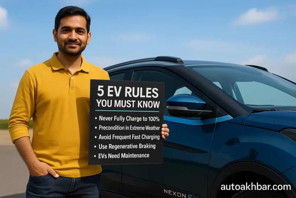  EV owner standing with checklist of EV rules in India – AutoAkhbar