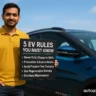 EV owner standing with checklist of electric car rules in India – AutoAkhbar