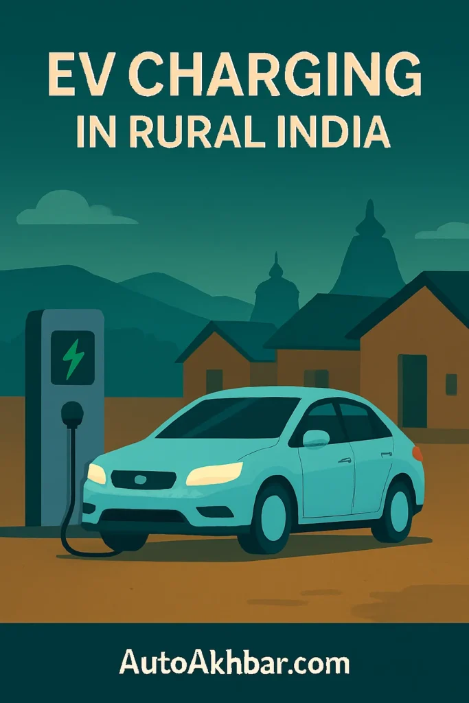 EV charging station in rural India with electric car and village background