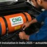 Mechanic installing CNG kit in a petrol car boot in India 2025