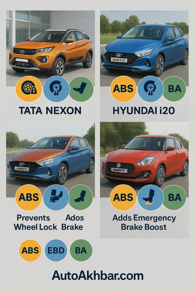 Popular Indian cars equipped with ABS, EBD, and BA
