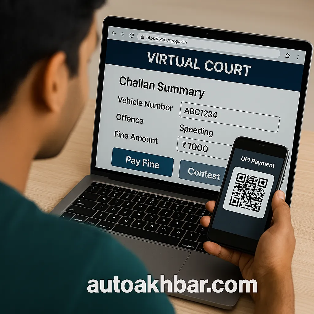 Pay Traffic Challan Online 2025 : Virtual Court website showing traffic challan payment via UPI QR code