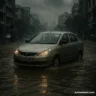 Car driving through shallow floodwater during Indian monsoon – autoakhbar.com