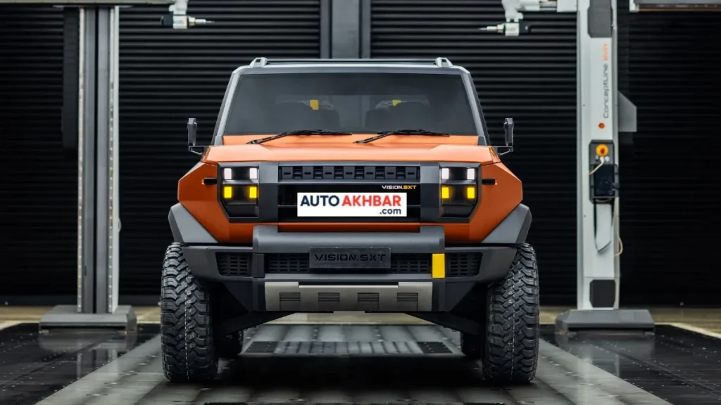 Mahindra Vision SXT concept front profile with boxy grille and LED headlights