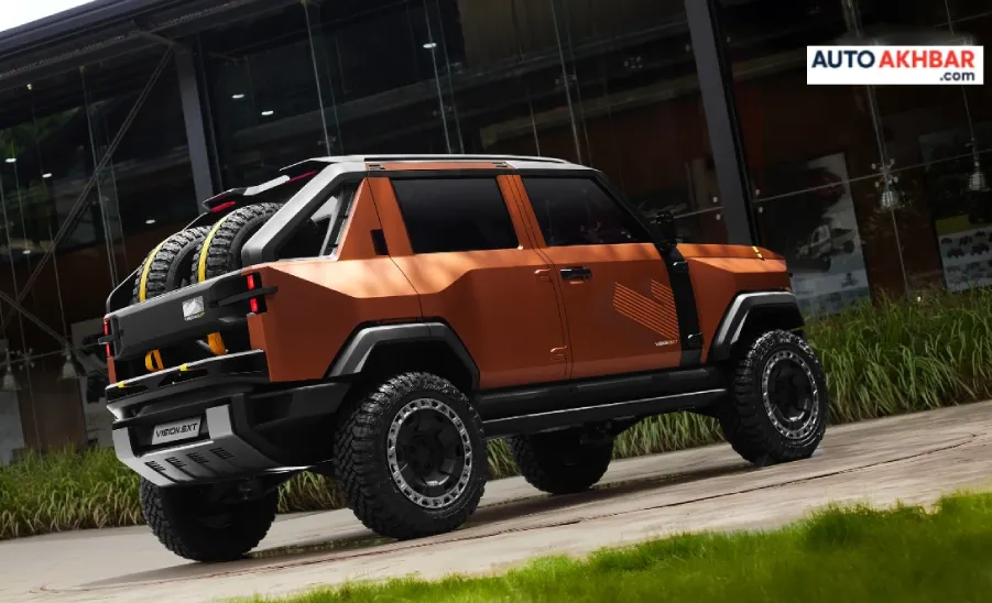 Mahindra Vision SXT pickup SUV concept rear view with flatbed and spare wheels