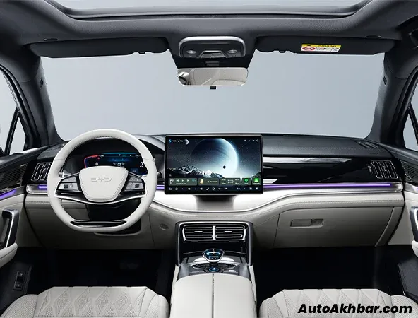 2026 BYD Tang DM-i interior with 15.6-inch touchscreen, Dynaudio speakers, ambient lighting, and ADAS features – autoakhbar.com