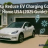 How to reduce EV charging cost at home in USA 2025 guide – Tesla charging with solar panels and cost-saving graph – autoakhbar.com