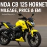 Honda CB 125 Hornet 2025 in Lemon Ice Yellow color with sporty design and gold USD forks