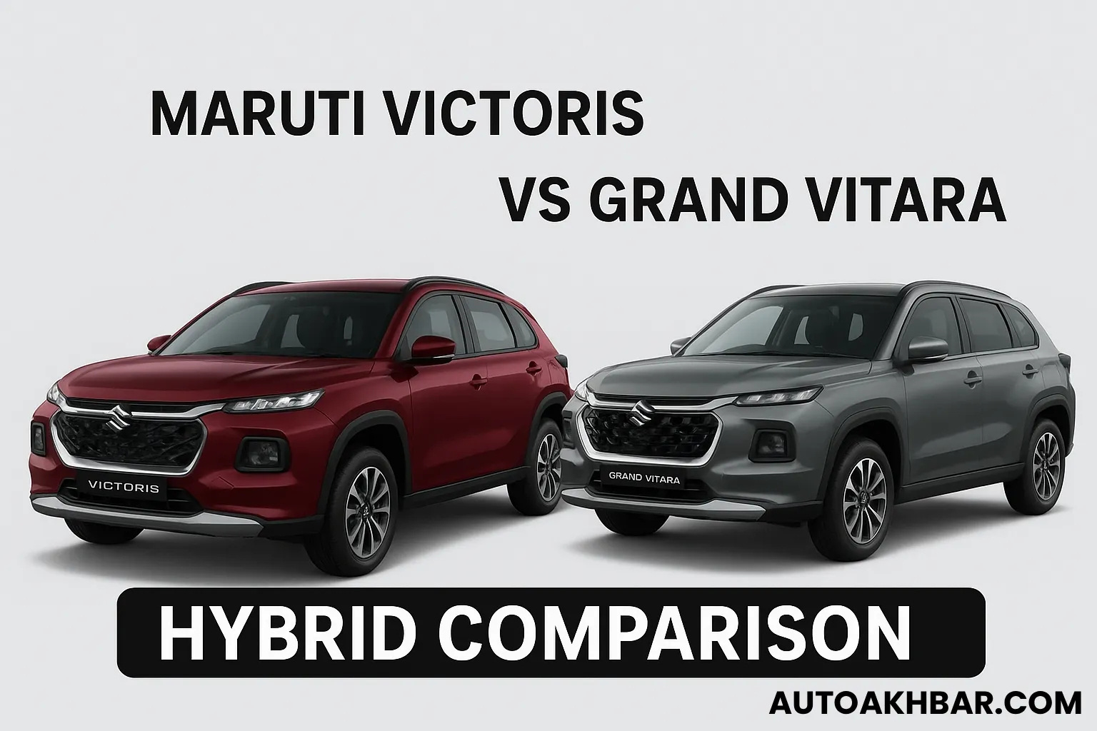 Maruti Victoris vs Grand Vitara Hybrid 2025 comparison image with both SUVs side by side – autoakhbar.com