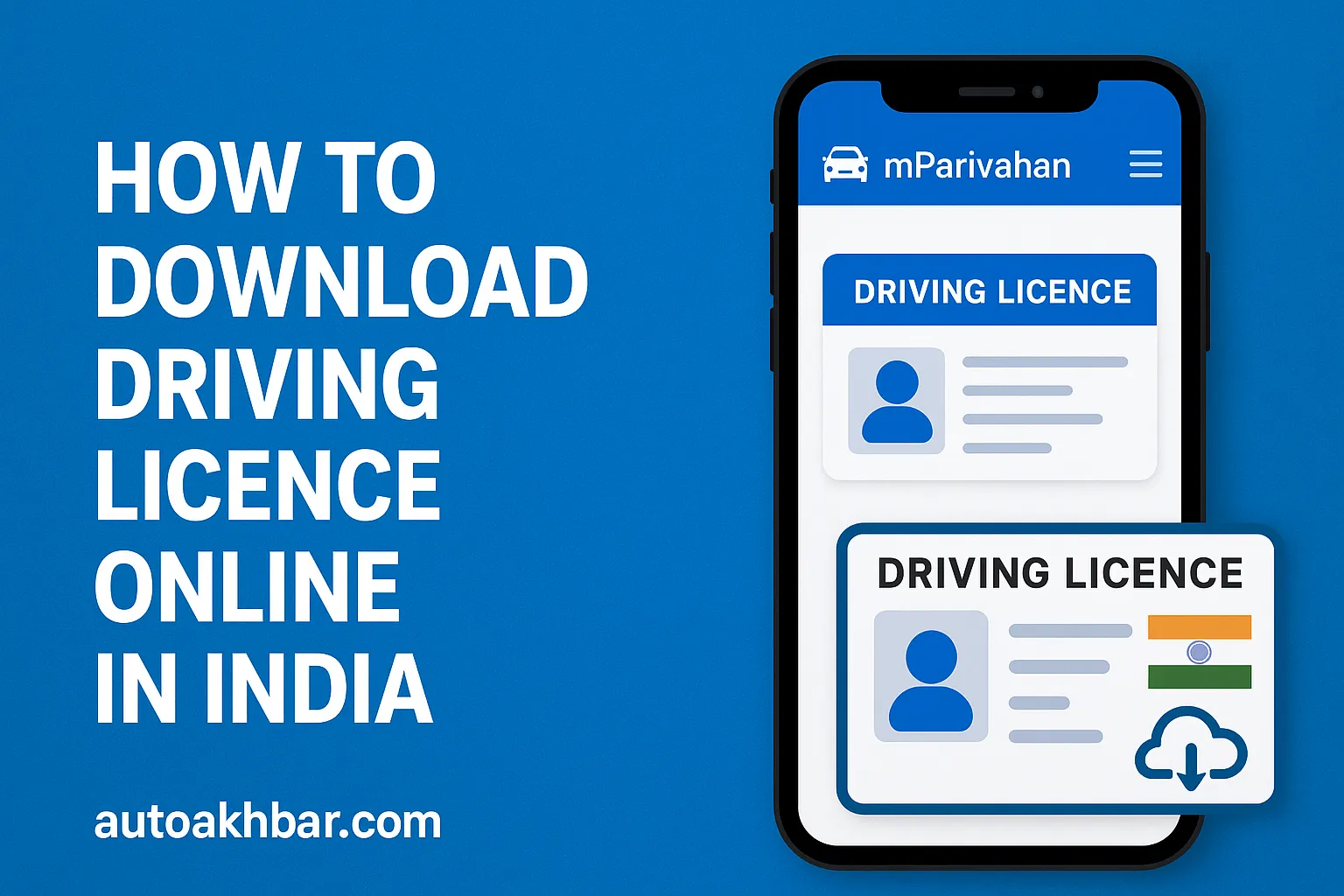 Smartphone showing mParivahan app with virtual Driving Licence card – How to Download Driving Licence Online in India – autoakhbar.com