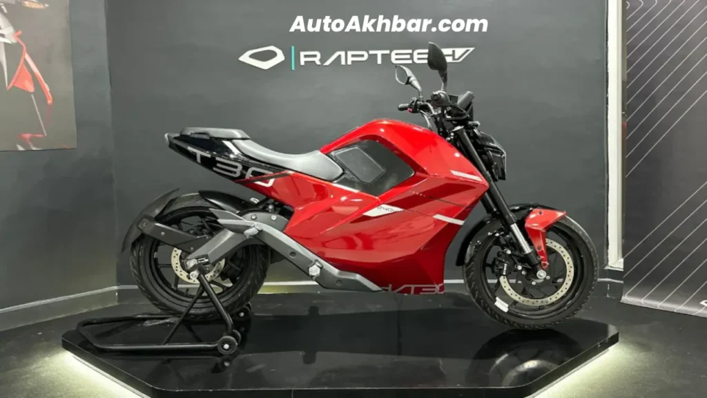 Raptee T30 electric motorcycle connected to a CCS2 DC fast charging station in India