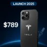 Tesla Pi Phone 2025 official design with triple camera, Starlink logo, and futuristic body showcased.