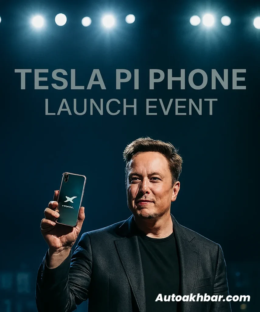 Tesla Pi Phone 2025 official design with triple camera, Starlink logo, and futuristic body showcased.