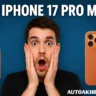 Shocked man looking at iPhone 17 Pro Max and Mini iPhone 17 Pro Max concept