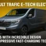 Renault Trafic E-Tech Electric van showcased with AutoAkhbar branding and bold headline design
