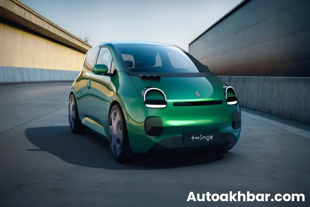 2025 Renault Twingo EV in yellow color parked in a modern city street after global reveal