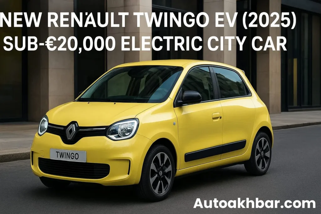 2025 Renault Twingo EV in yellow color parked in a modern city street after global reveal