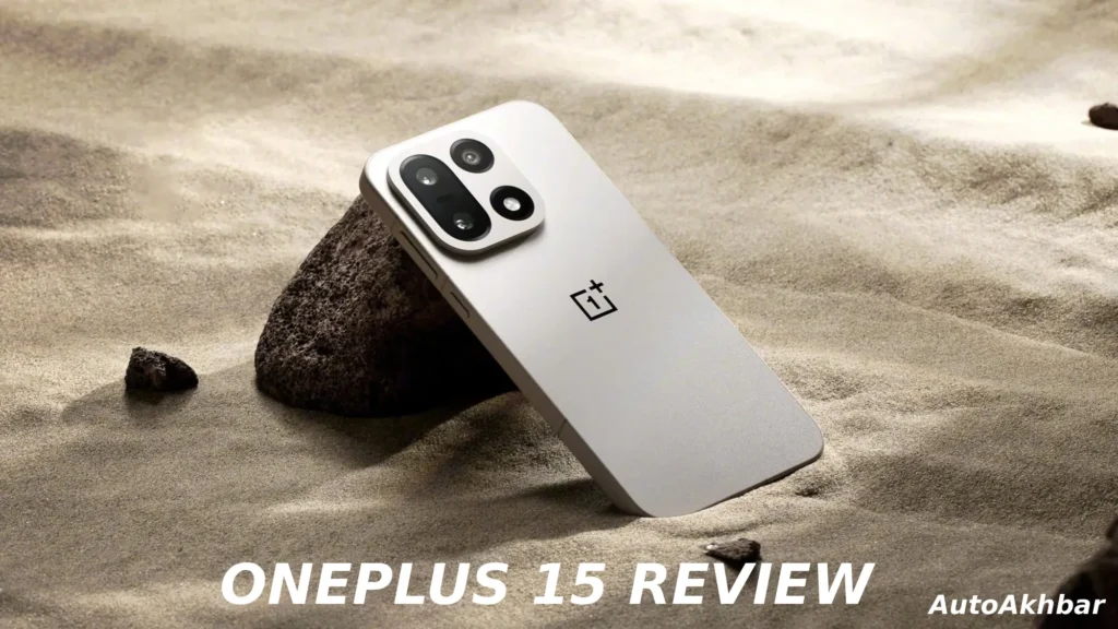 OnePlus 15 front and back showcasing display and triple camera setup