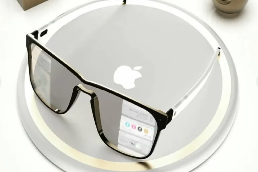 Apple Glasses showing AR navigation and real-world overlay with AI powered interface