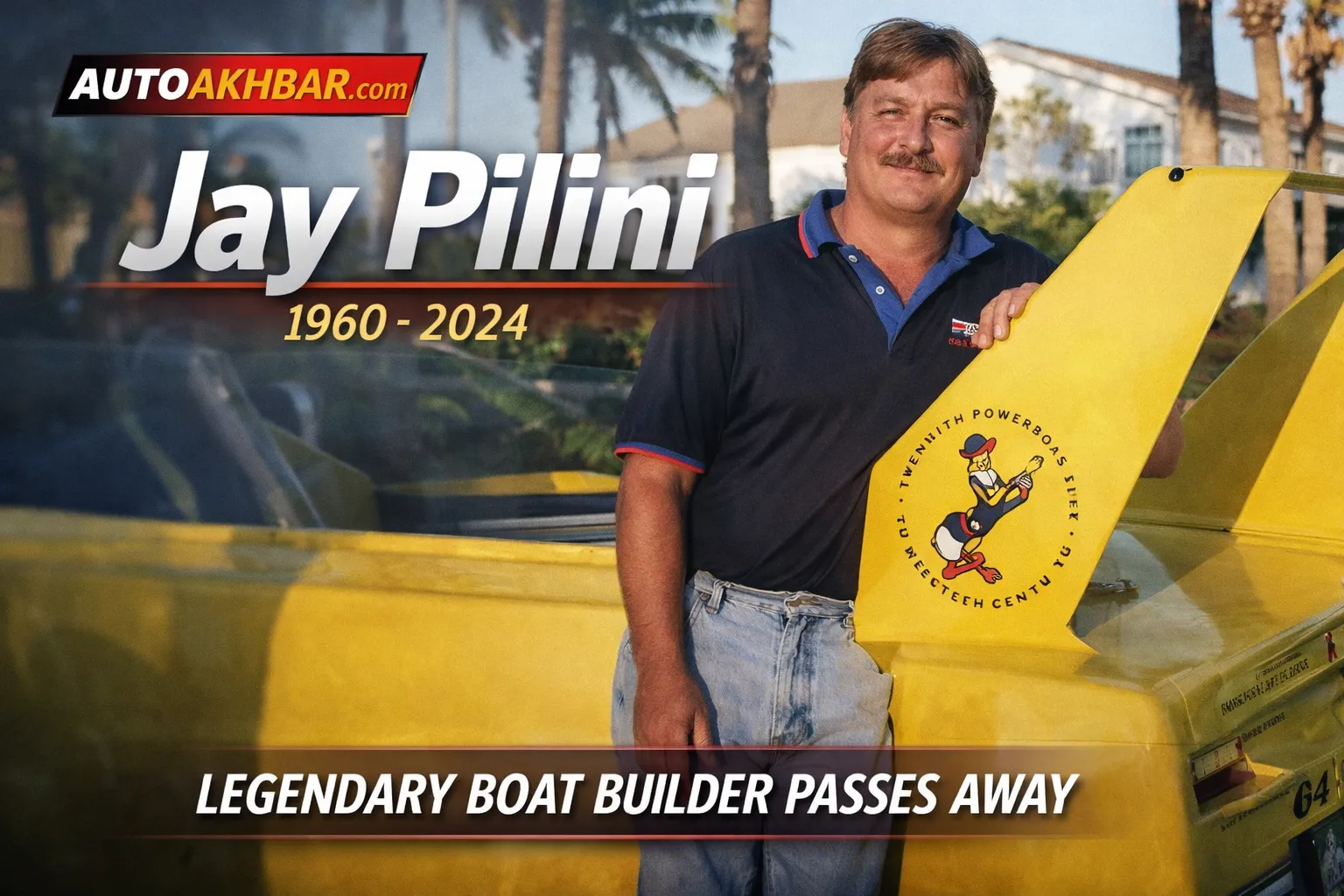 Jay Pilini died at 64, founder of Motion and Spectre Powerboats, pictured beside a high-performance powerboat