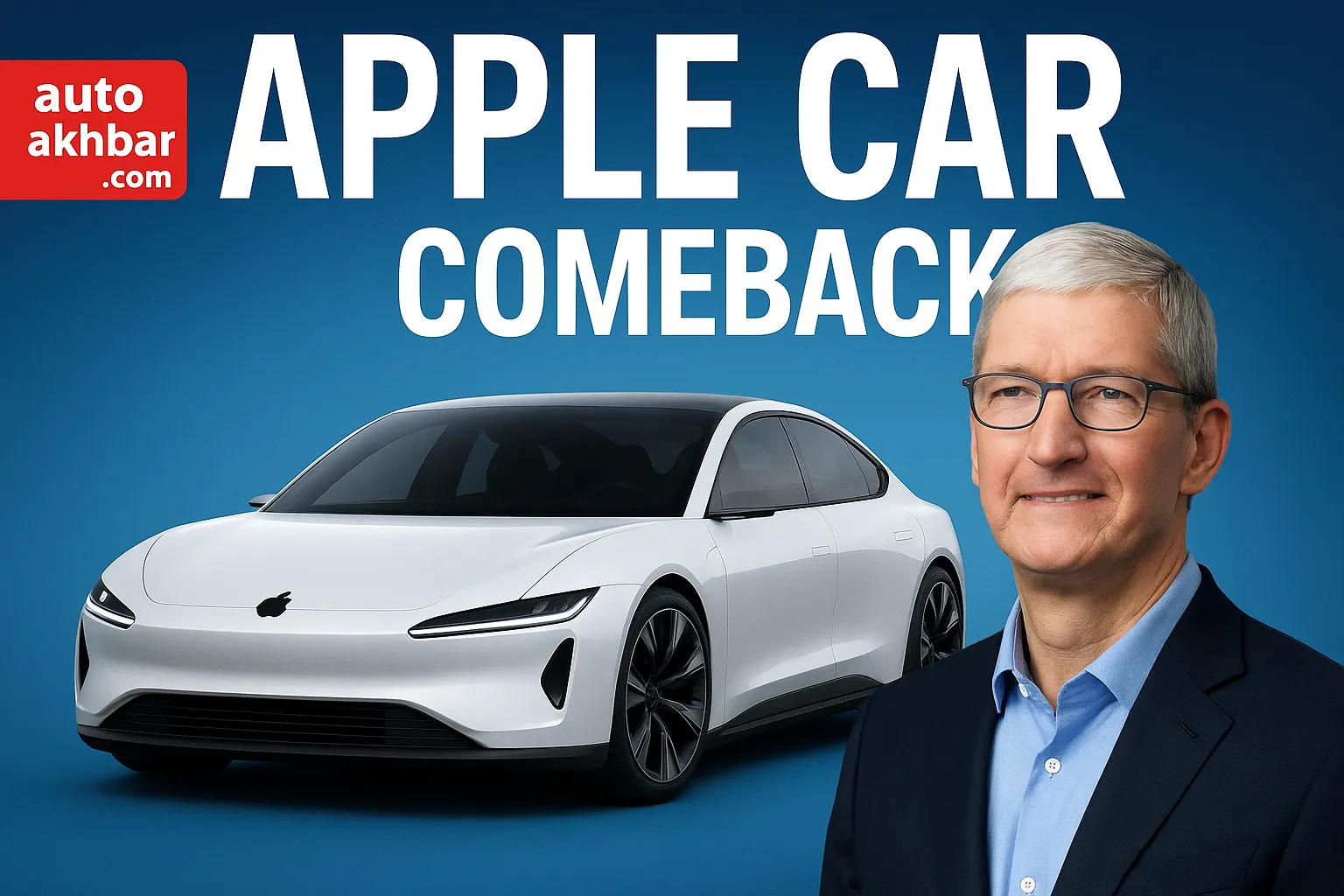Apple Car Concept with Tim Cook and AutoAkhbar Branding