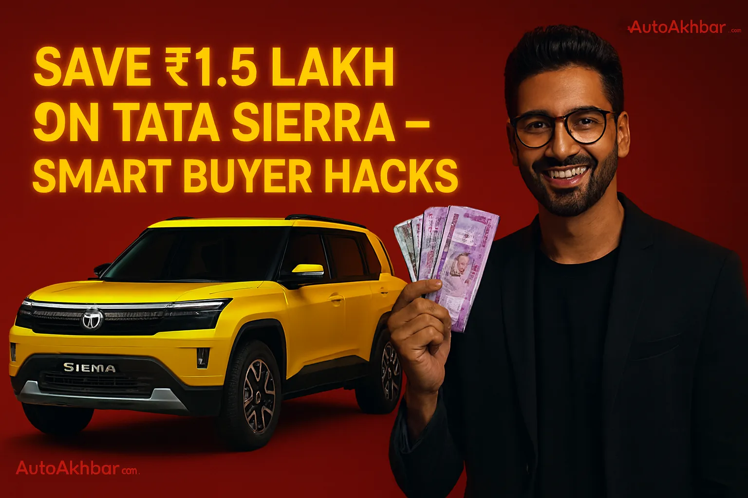 Tata Sierra discount hacks with man holding rupees