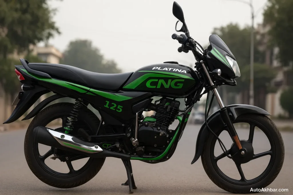 Bajaj Platina CNG bike with green CNG sticker