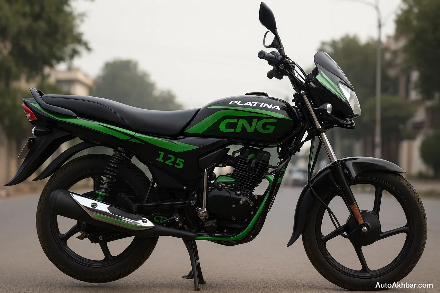 Bajaj Platina CNG bike with green CNG sticker