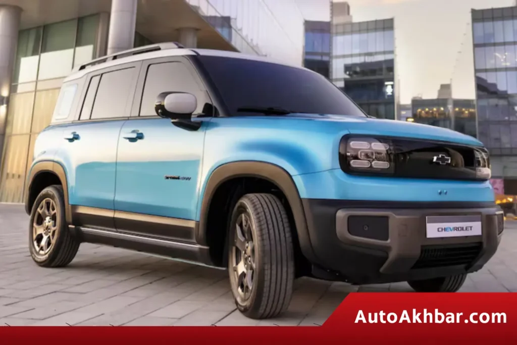 Chevrolet Spark EV 2025 electric SUV in blue color parked in a modern urban location with updated front design – AutoAkhbar featured image
