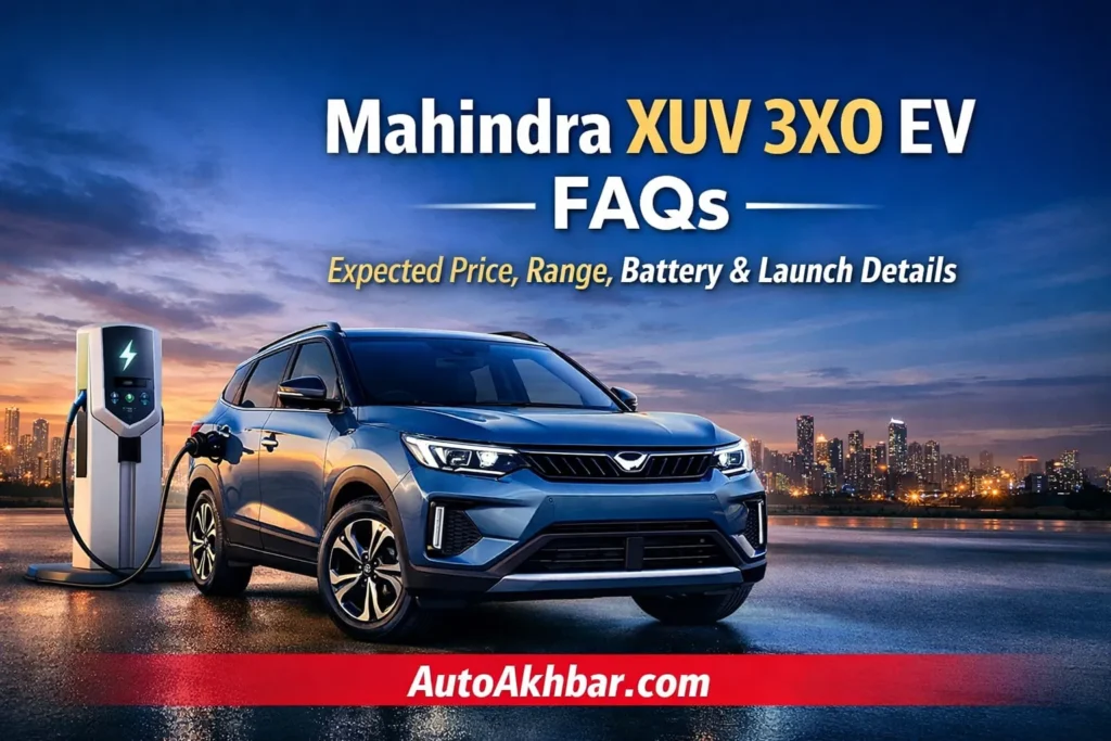 Mahindra XUV 3XO EV FAQs explaining expected price, driving range, battery capacity, launch details, and electric SUV features in India