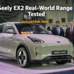 Geely EX2 electric car showcased with professionals, highlighting real-world range and design