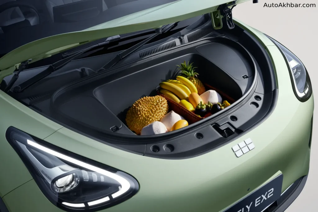 Geely EX2 electric car showcased with professionals, highlighting real-world range and design