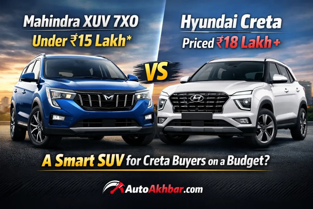 Mahindra XUV 7XO vs Hyundai Creta comparison showing XUV 7XO as a budget SUV under 15 lakh for Creta buyers