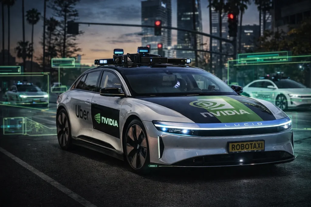 Nvidia autonomous vehicle using AI perception and Nvidia self-driving technology on city roads