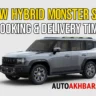 JSW Hybrid Monster SUV front view with booking and delivery time overlay – AutoAkhbar.com