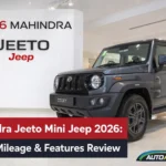 Mahindra Jeeto Mini Jeep 2026 showcased in a showroom highlighting its rugged design, budget-friendly appeal, and practical features.