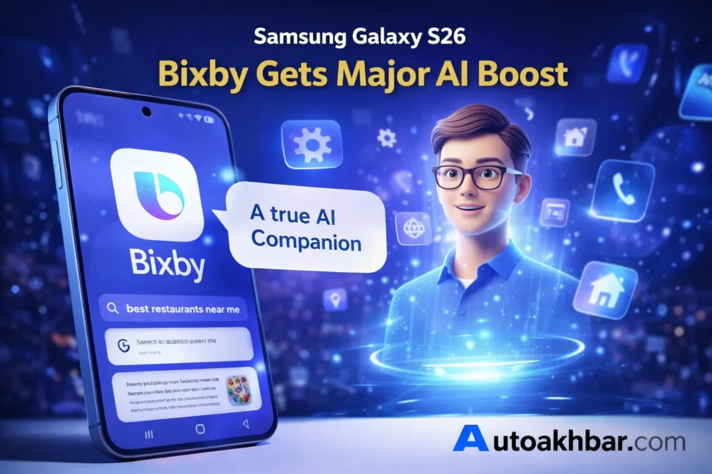 Samsung Galaxy S26 with upgraded Bixby AI assistant showing conversational Galaxy AI features